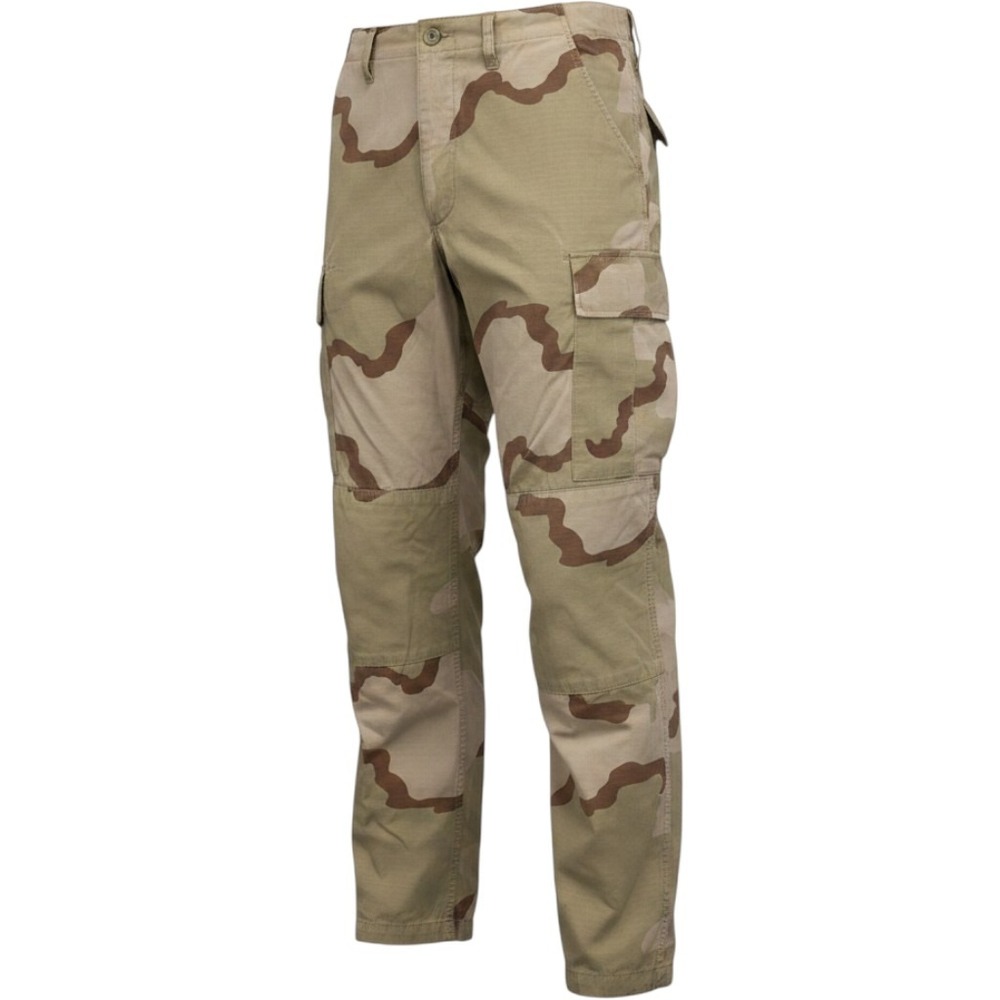 Military Cargo Pants Mens M Long Tan 3-Color Desert Camo BDU Ripstop Vintage